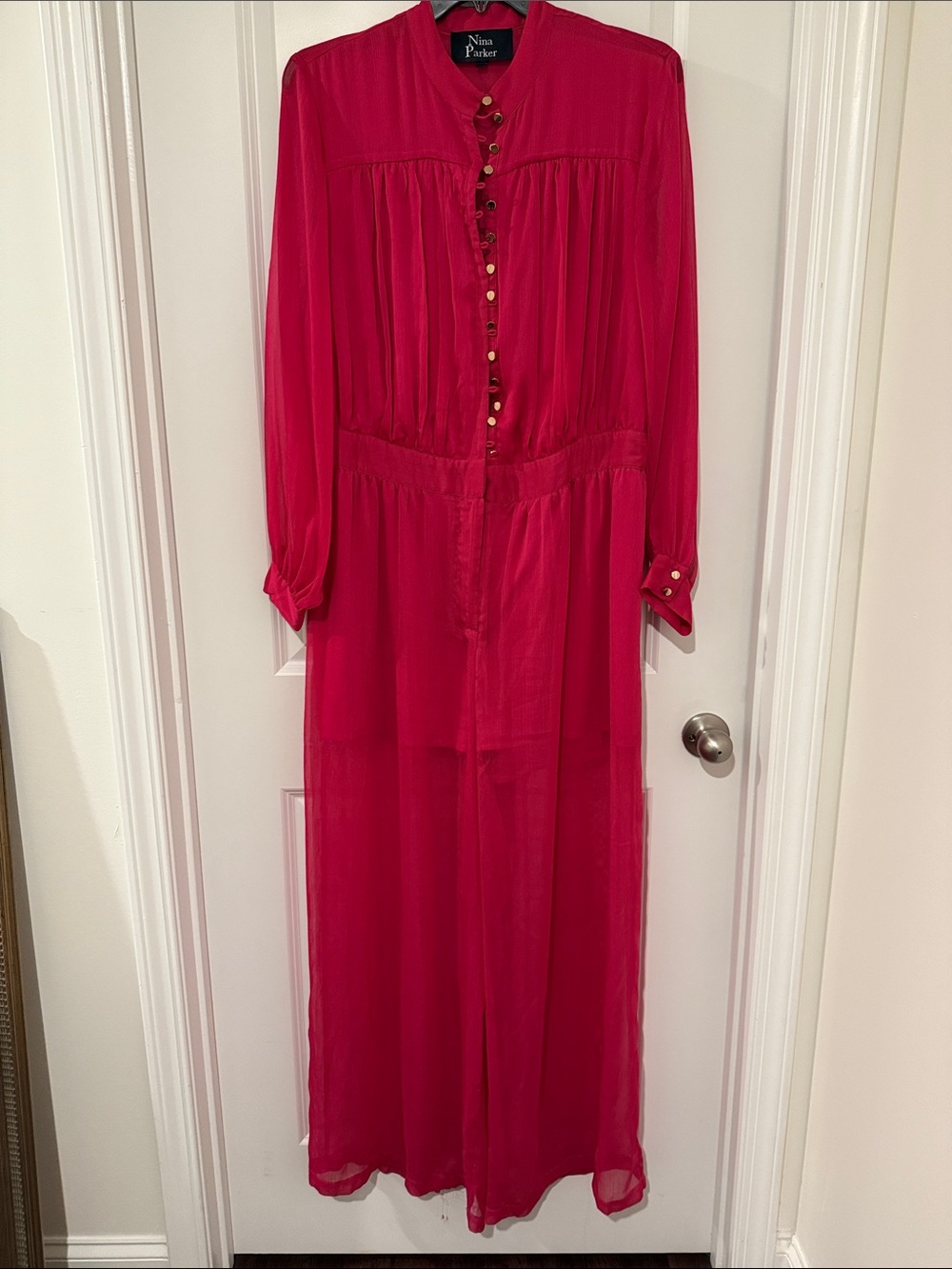 Parker Hot Pink Gold-Button Maxi jumpsuit